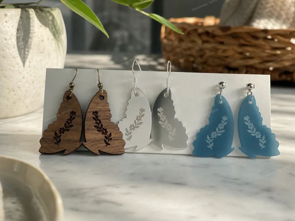 anting gantung motif kupu-kupu dengan detail bunga