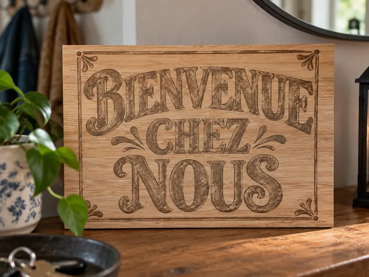[Laser cut and engrave] Panneau décoratif en bois Bienvenue chez nous