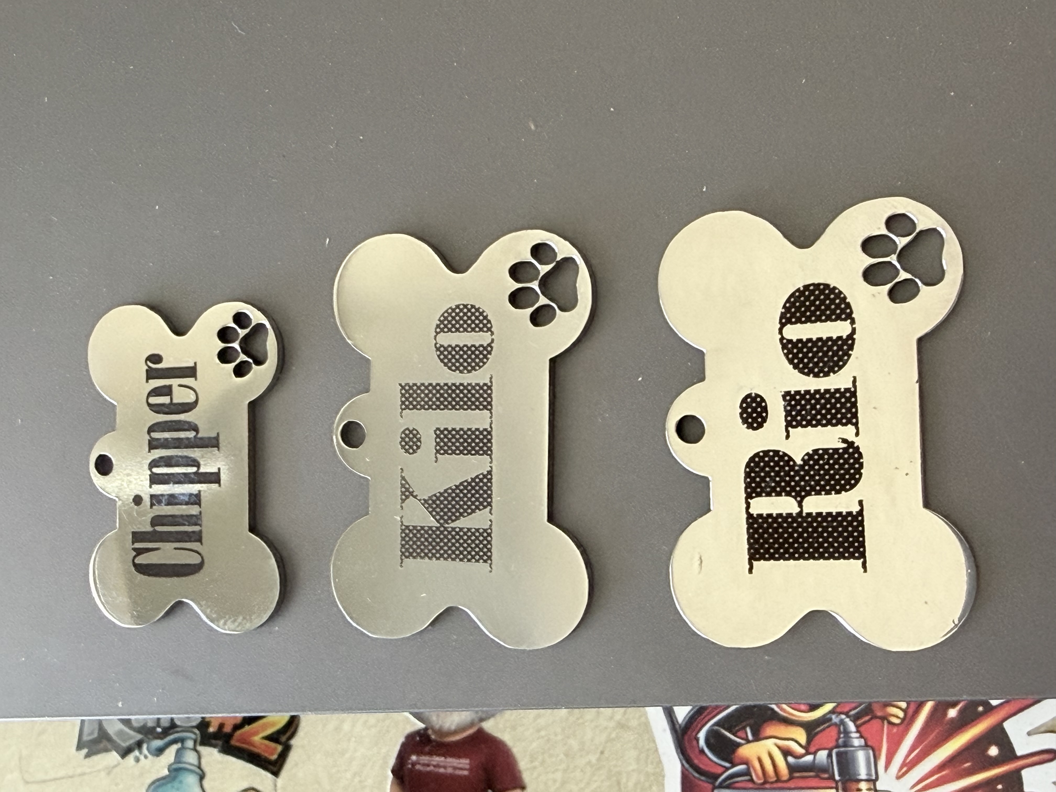 [Laser welding / cleaning] Bone Shaped Pet ID Tag with Rio Name and Paw Print
