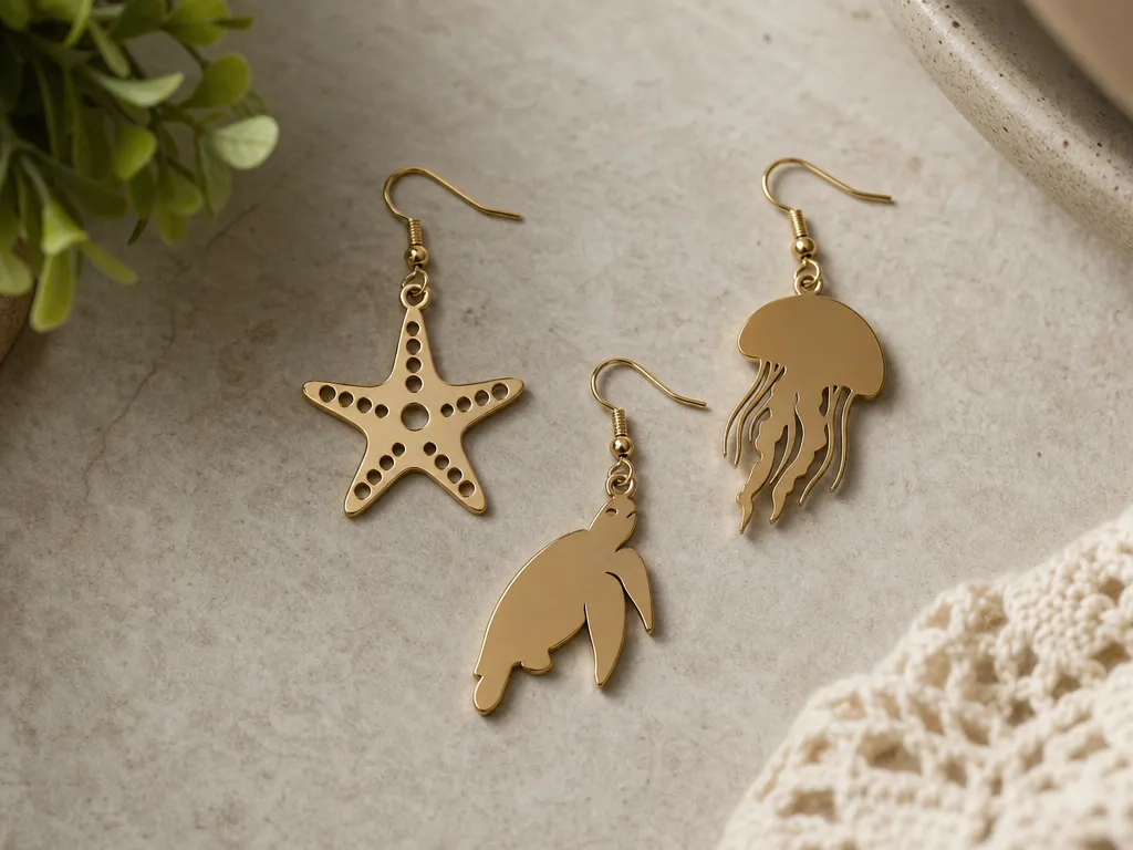 Sea Life Dangle Earrings Featuring Starfish Turtle and Jellyfish