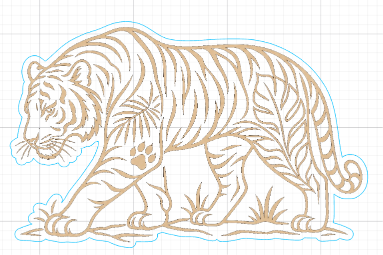 [Laser cut and engrave] Tiger Silhouette Wall Art with Tropical Leaf Pattern