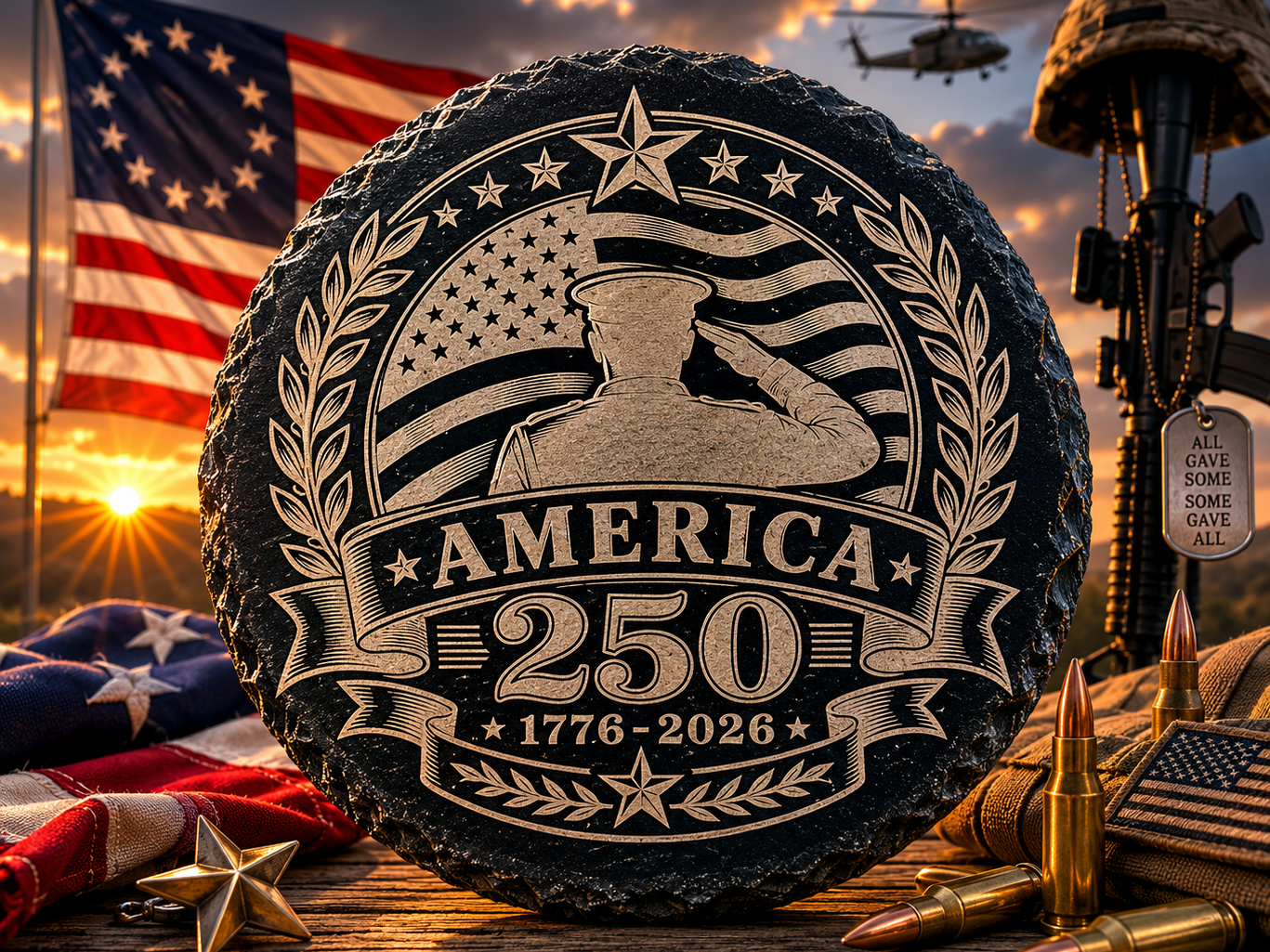 America 250 Military Tribute | 1776-2026 Patriotic Laser Engraving Design — free American flag wall art project file on Atomm
