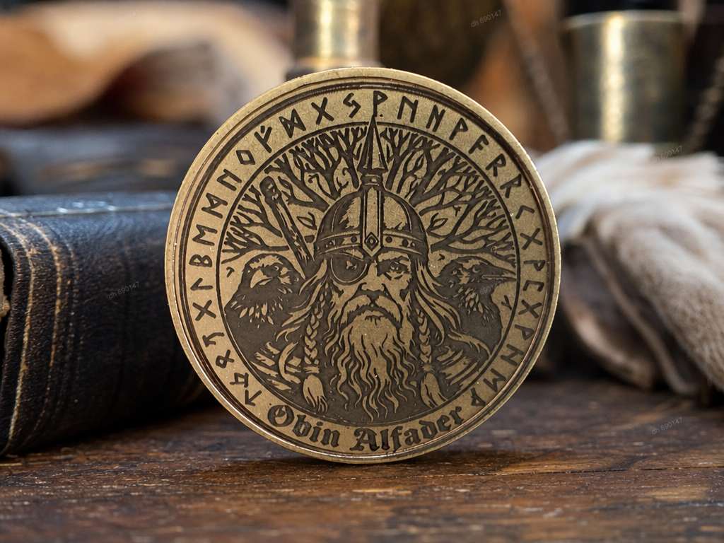Odin Alfader Norse Mythology Commemorative Coin with Runes