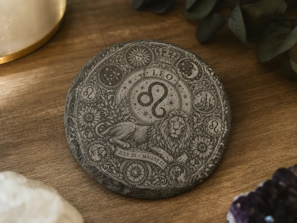 Leo Zodiac Sign Slate Coaster with Lion Motif