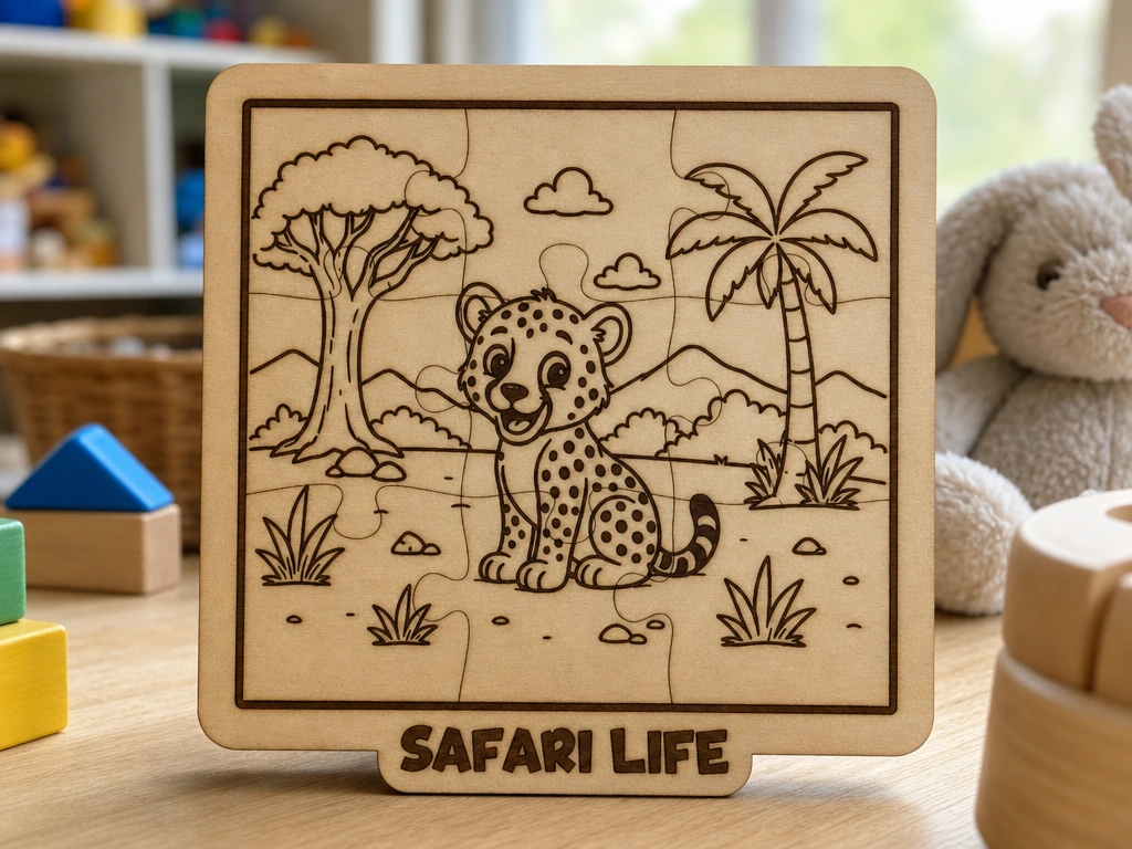 Cute Cheetah Safari Puzzle SVG XCS | Kids Wooden Coloring Puzzle | Safari Life Laser Cut Design | Educational DIY File