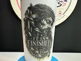 [Laser cut and engrave] Vaso térmico con ilustración de Jesucristo y frase religiosa It Is Finished