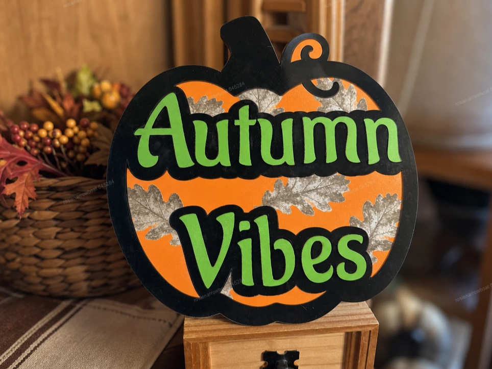 Autumn Vibes Pumpkin Shaped Wall Sign