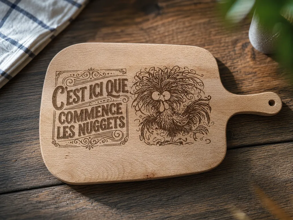 Planche à découper en bois avec illustration de poulet humoristique