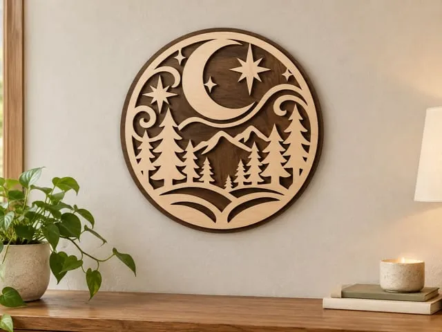 Celestial Mountain Wooden Laser-Cut Wall Art & Home Decor