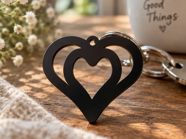 Black Double Heart Keychain Charm
