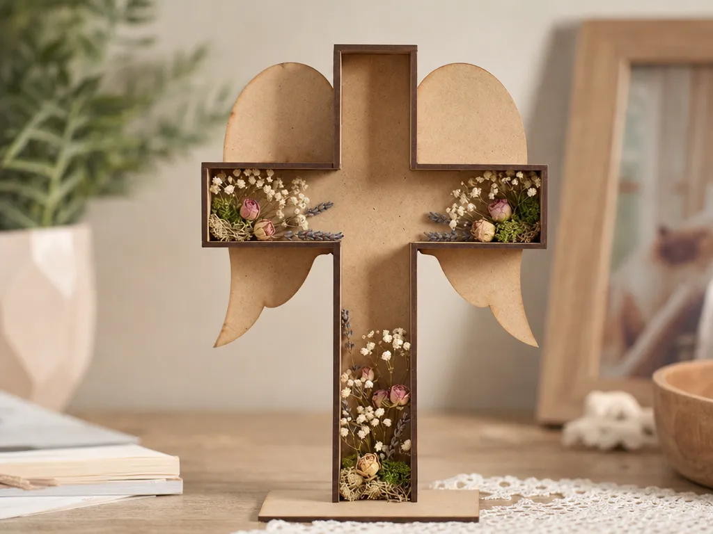 Cross with Wings for Eternal Flowers