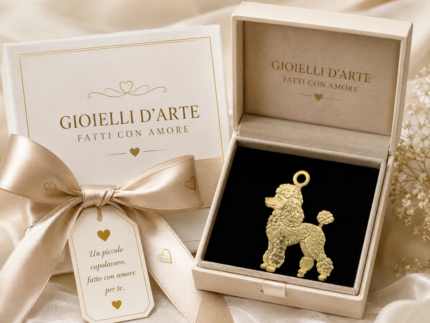 Gold Poodle Dog Pendant Necklace Charm