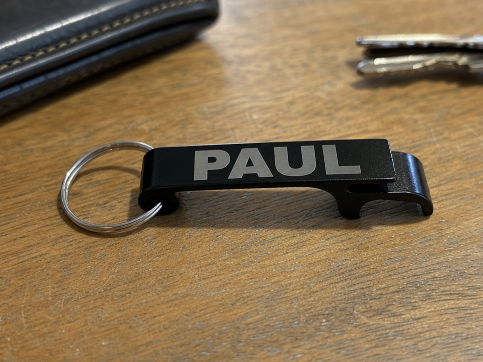 Personalized Black Metal Bottle Opener Keychain laser cut keychain idea for men