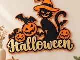[Laser cut and engrave] Three-Layer Witch Cat Halloween Sign | 3 mm Plywood