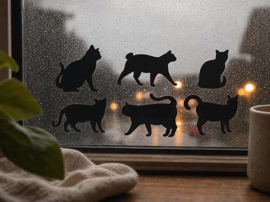 Black Cat Silhouette Window Decal Set