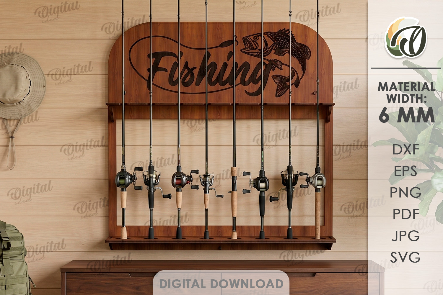 [Laser cut and engrave] 3D Fishing Rod Racks bundle. Fishing lure display laser cut files. Fisherman gift svg. Lake house wall decor. Hanging fishing pole organizer