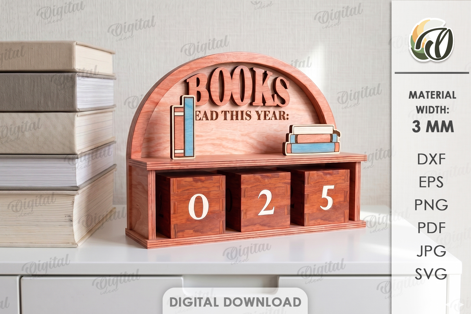 [Laser cut and engrave] 3D Books Read This Year Trackers Bundle. Reading Counter Shelf Decor Laser Cut Files. Book Tracker Display. Kids Room Decor. Book Lover