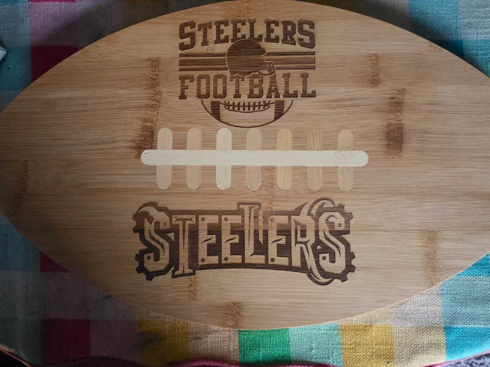 Pittsburgh Steelers Football Shaped Bamboo Serving Board