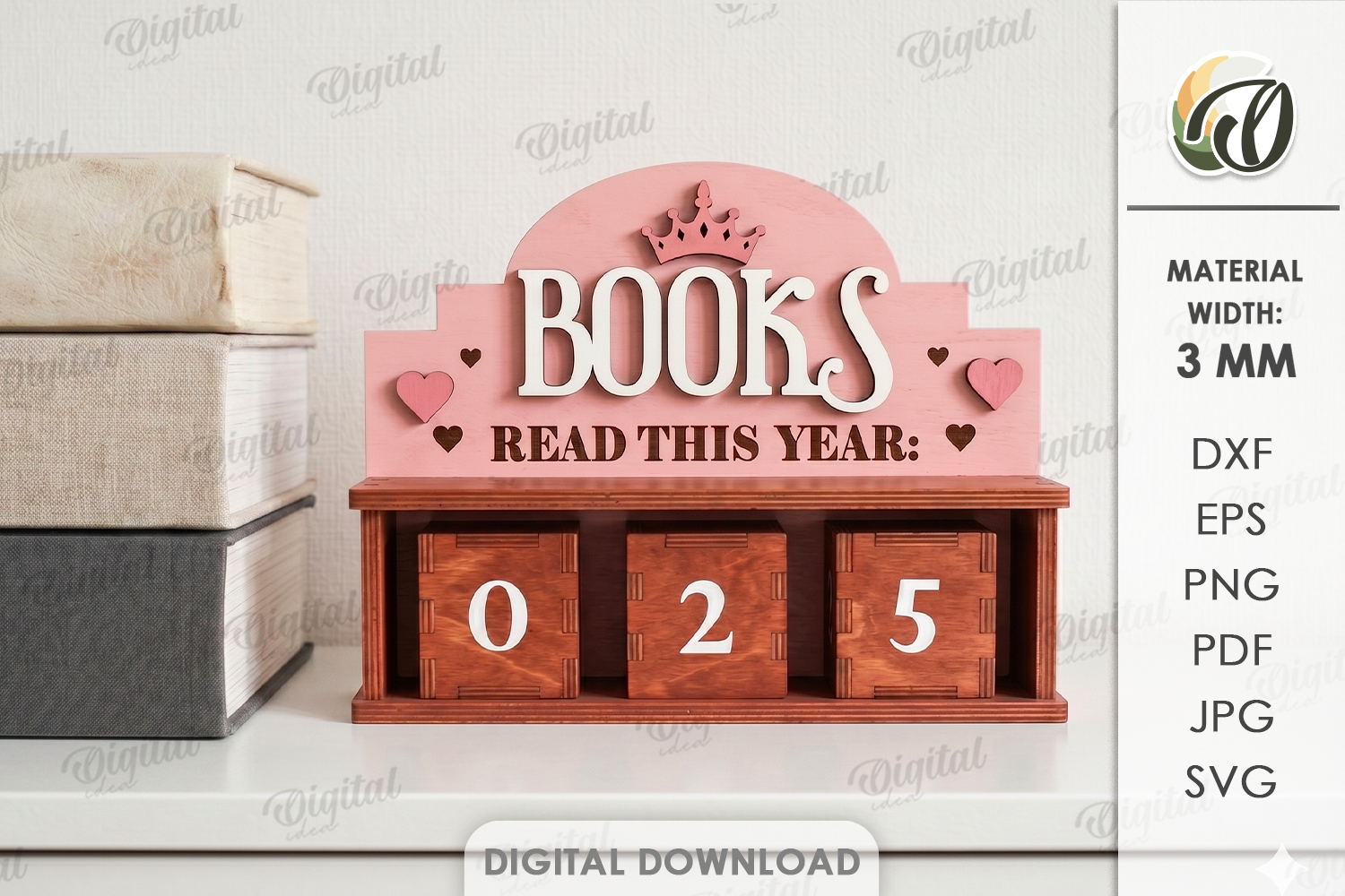 [Laser cut and engrave] 3D Books Read This Year Trackers Bundle. Reading Counter Shelf Decor Laser Cut Files. Book Tracker Display. Kids Room Decor. Book Lover