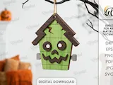 [Laser cut and engrave] Halloween House Ornaments Bundle. Wooden Hanging Decor Laser Cut Files. Spooky House Decor. Kids. Children. Scary Mansion SVG