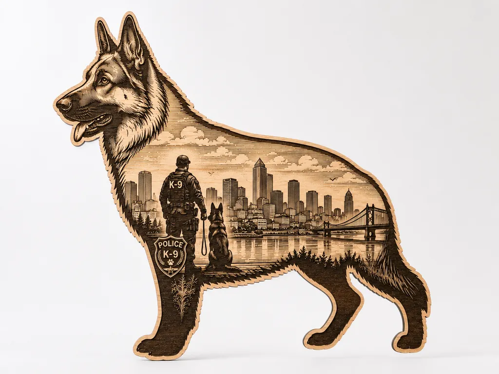 German Shepherd Scenic Cut and Engrave