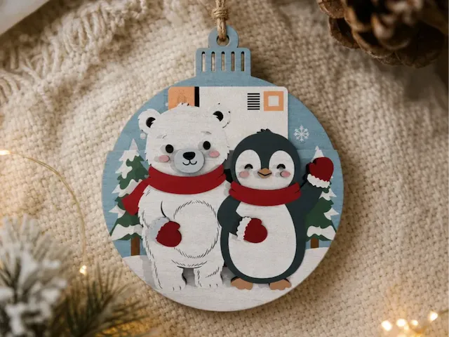 Polar Bear and Penguin Christmas Ornament with Letter