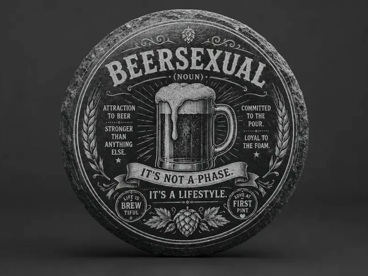 [Laser cut and engrave] Beersexual Slate Coaster with Beer Mug Illustration