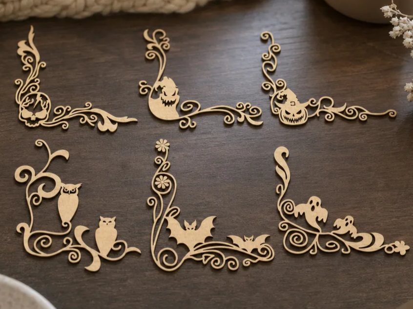 Halloween Themed Decorative Corner Accents with Spooky Motifs