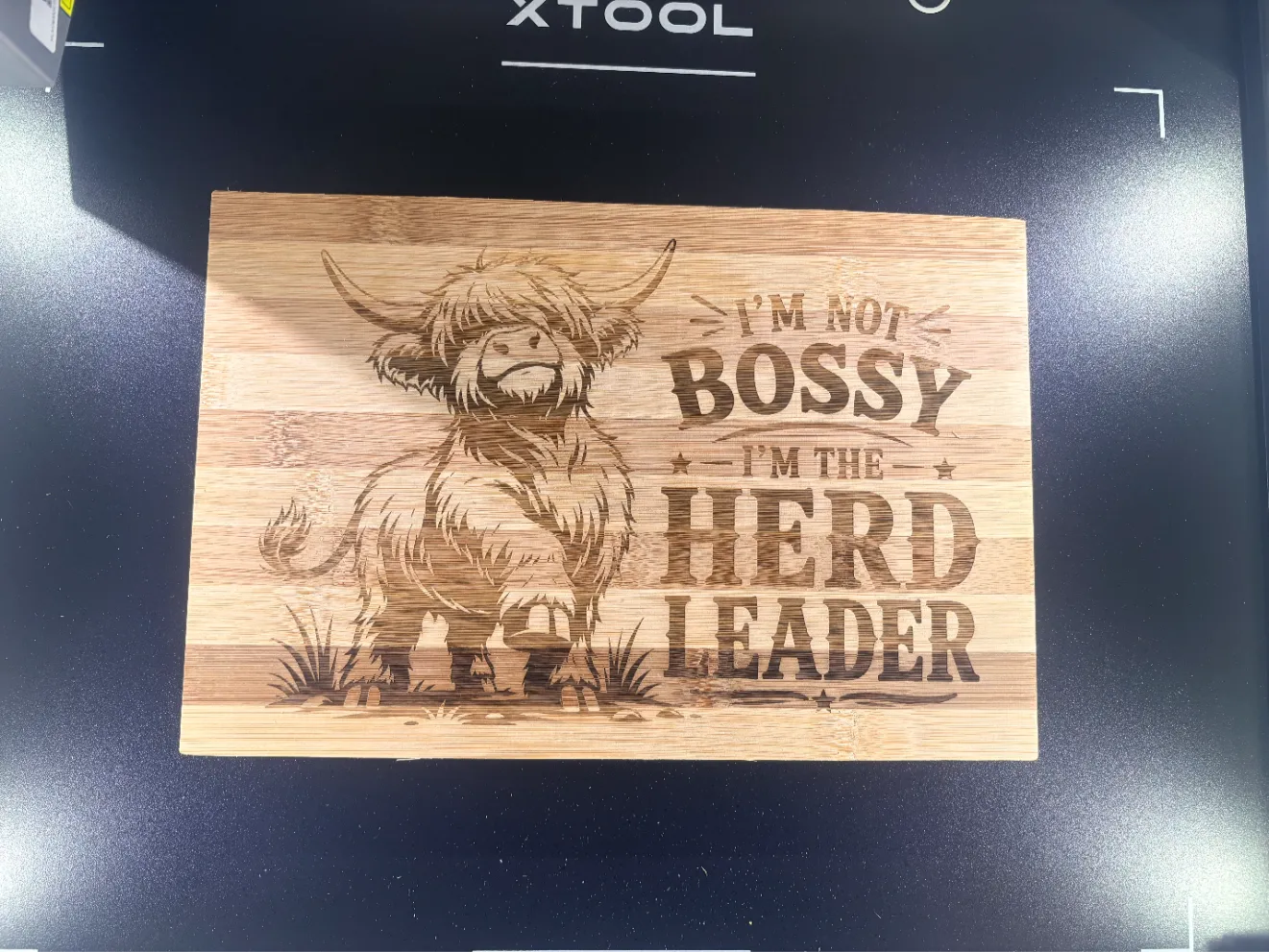 Highland Cow Cutting Board with I'm Not Bossy I'm The Herd Leader Quote