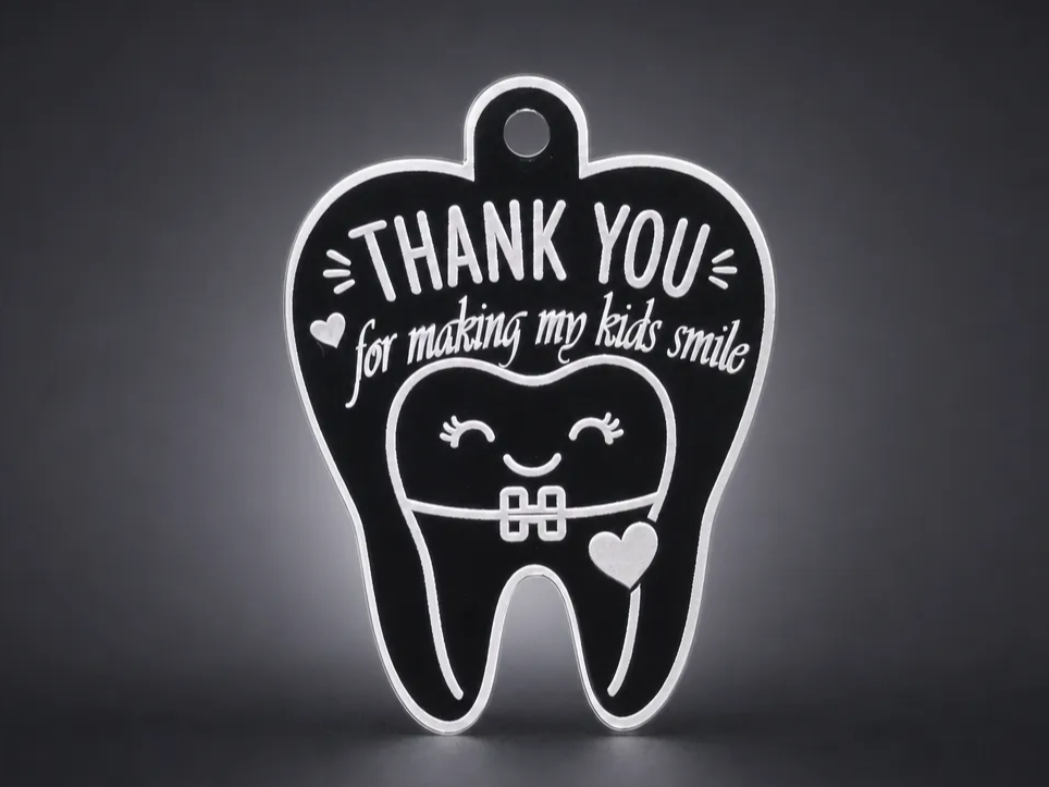 Thank You Tooth Shaped Keychain for Dentist or Orthodontist