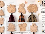 [Laser cut and engrave] Halloween Coat Hooks Bundle. Fall Wall Hook Laser cut Files. Rustic Autumn Home Decor. Pumpkin SVG. Ghost. Raven. Farmhouse