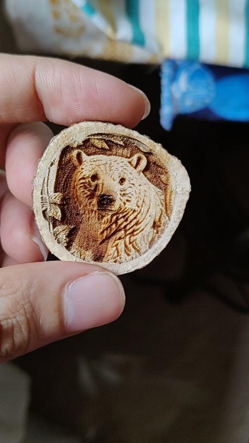 [Laser cut and engrave] 3D Bear Portrait on Natural Wood Slice