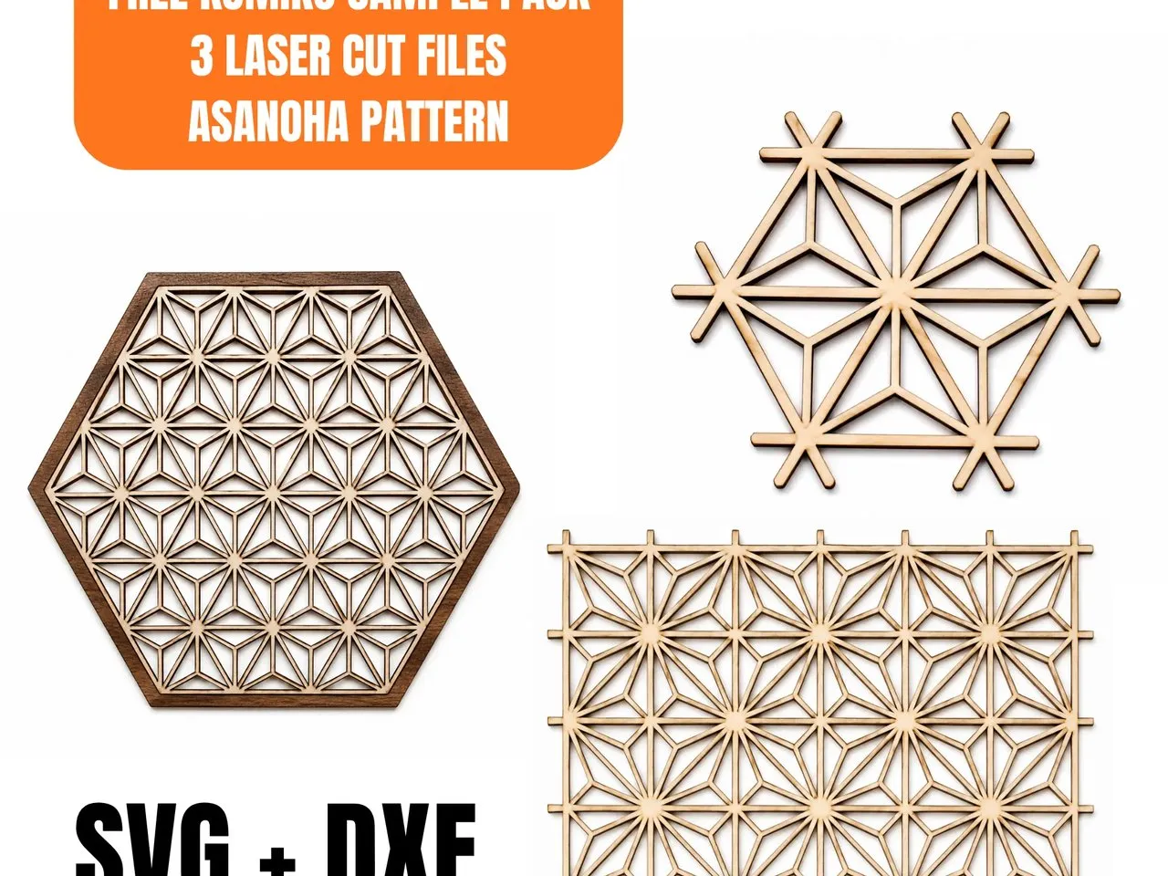 [Laser cut and engrave] Free Kumiko Asanoha Sample Pack - 3 SVG DXF Laser Cut Files