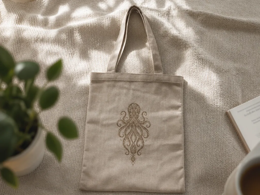 Canvas Tote Bag Featuring an Intricate Octopus Illustration
