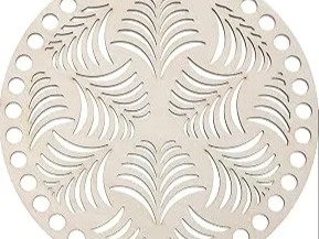 Round Wooden Crochet Basket Base with Feather Pattern
