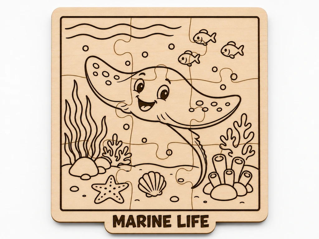 Friendly Stingray Wooden Puzzle for Kids | Marine Life Educational Toy, Montessori Learning and Ocean Exploration