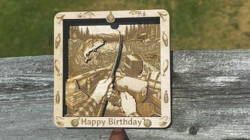 [Laser cut and engrave] Layered Fishing Gift Card Shadow Box for Birthday