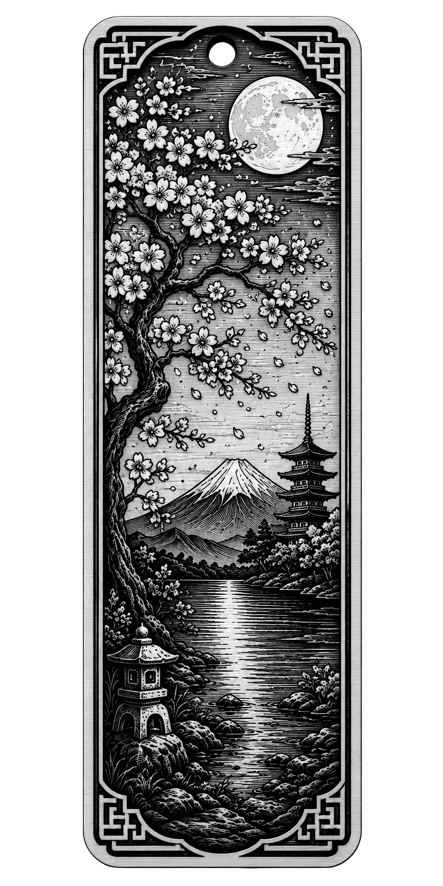 [Laser cut and engrave] Mount Fuji and Cherry Blossom Landscape Bookmark