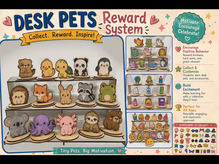 Animal Desk Pets Classroom Reward System Figures and Accessories