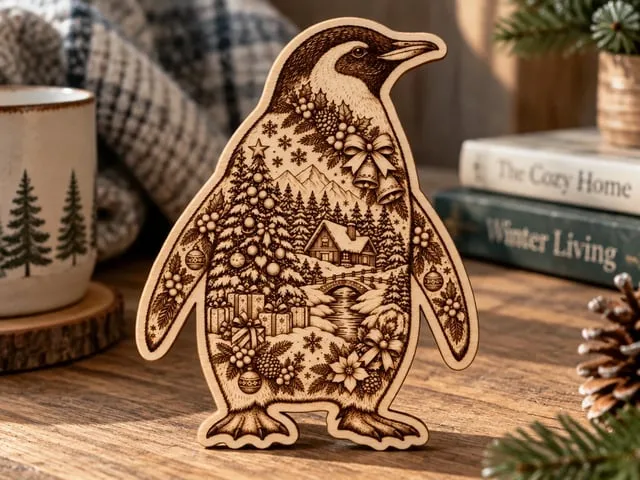 Penguin Shaped Christmas Ornament with Winter Landscape Scene