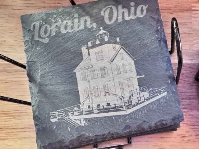Square Lorain Ohio Lighthouse Slate Coaster