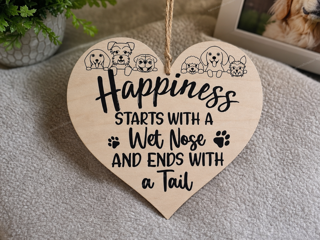 Heart Shaped Dog Lover Wall Hanging with Happiness Quote