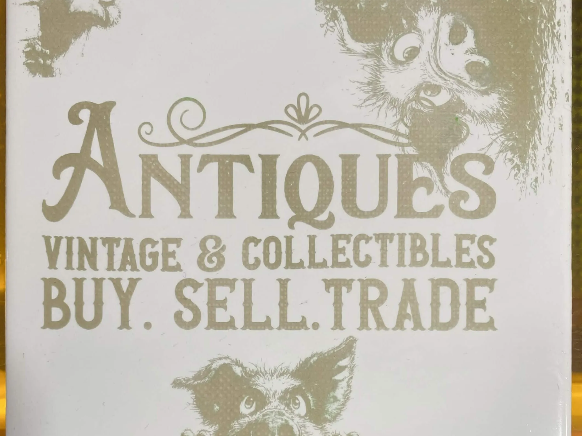 Antiques Vintage and Collectibles Buy Sell Trade Sign On Tile