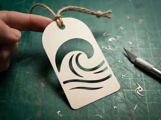 Arch-Shaped Paper Gift Tag with Ocean Wave Cutout