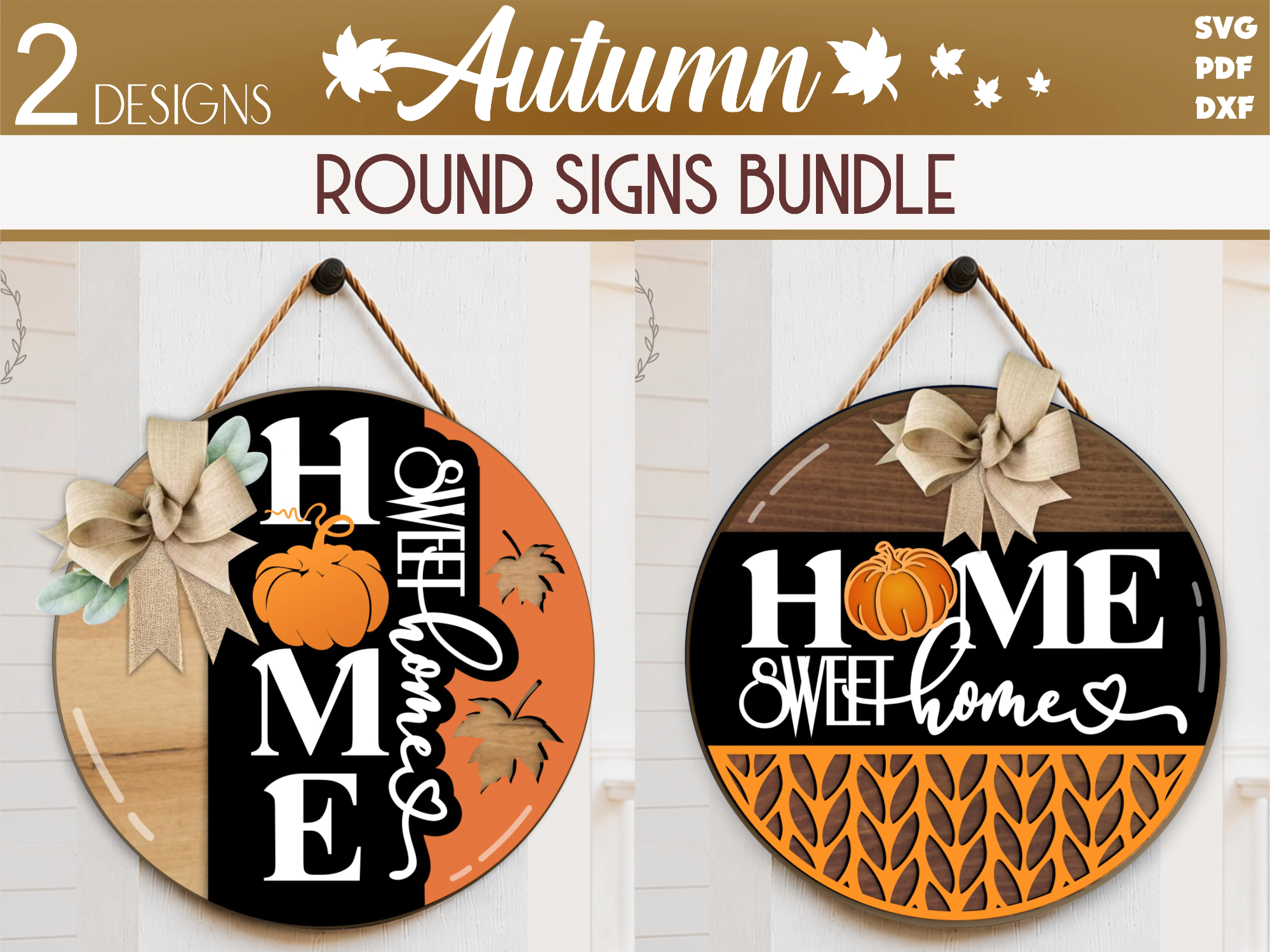 Home Sweet Home Pumpkin Sign SVG, Fall Round Door Hanger, Autumn Wooden Door sign, Laser Cut File for Glowforge, CNC, Cricut