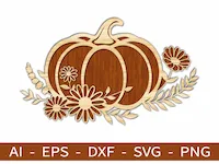 [Laser cut and engrave] Wooden Pumpkin Wall Hanging with Floral Accents