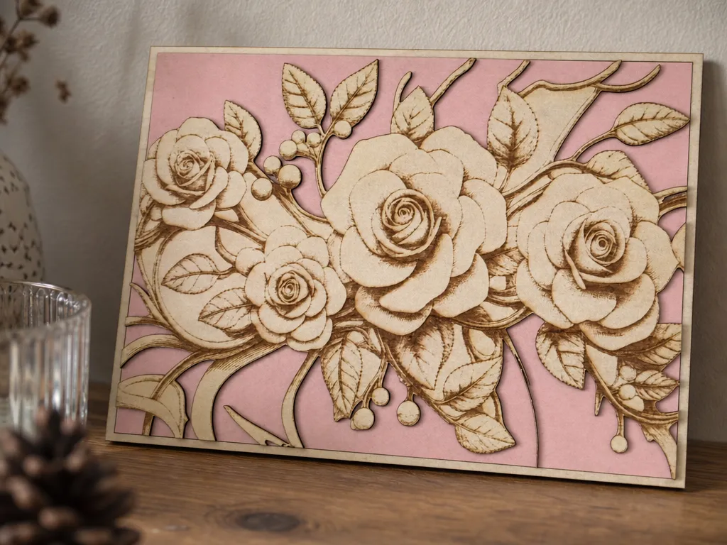Tableau mural rectangulaire avec motif floral de roses en relief