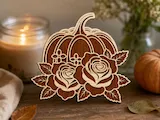 [Laser cut and engrave] Wooden Pumpkin and Rose Floral Tabletop Sign
