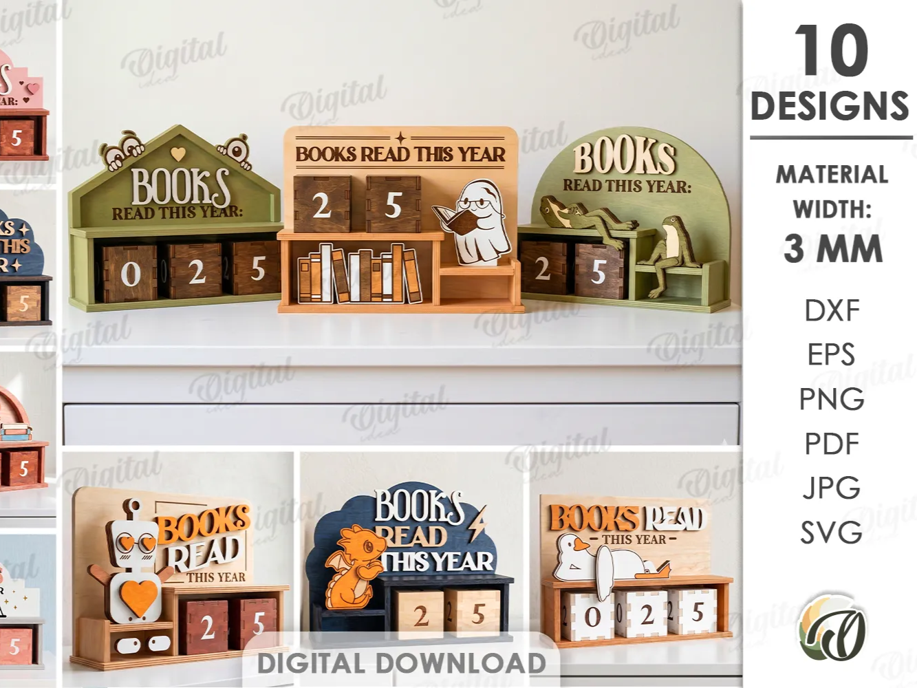 3D Books Read This Year Trackers Bundle. Reading Counter Shelf Decor Laser Cut Files. Book Tracker Display. Kids Room Decor. Book Lover