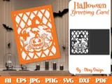 [Laser cut and engrave] Greeting Card Halloween Pumkin Scene SVG 6 DESIGNS